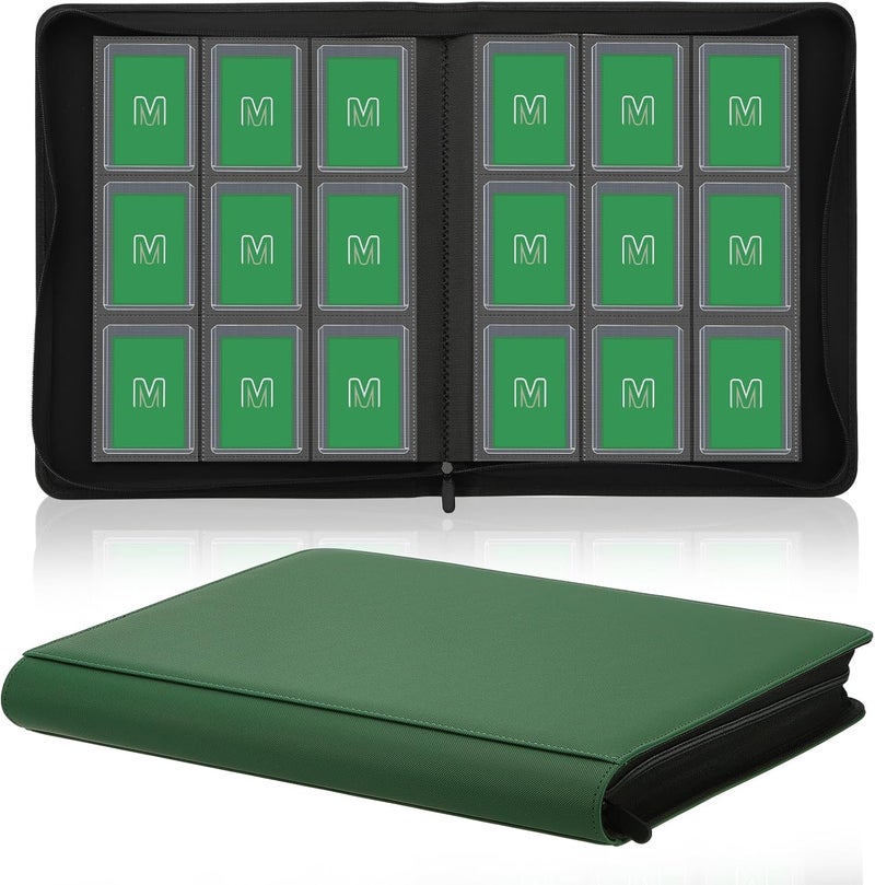 MOSLA Toploader Binder,Trading Card Binder Storage Hold up 288 Cards 9-Pocket Top Loader Binder with Sleeves for 3"x4" Rigid Toploaders Hard Cases (9Deep Green) - Image 1